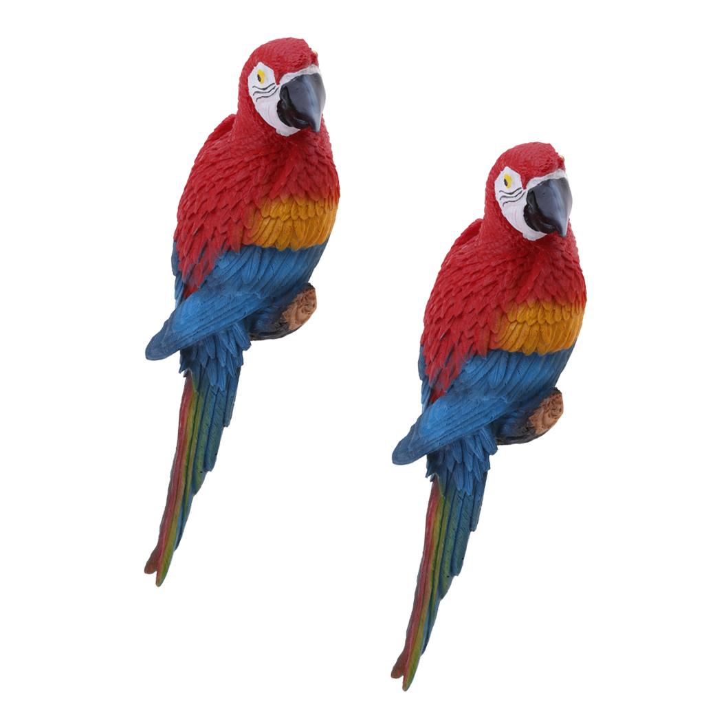 2x Realistic Parrot Resin Bird Animal Ornament Hanging 31cm Look Right Red