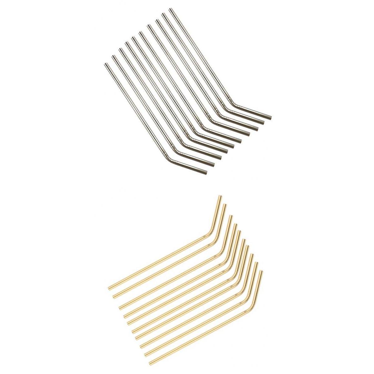 20 Pieces Reusable Metal Stainless Steel Drinking Straws Curved for Cups