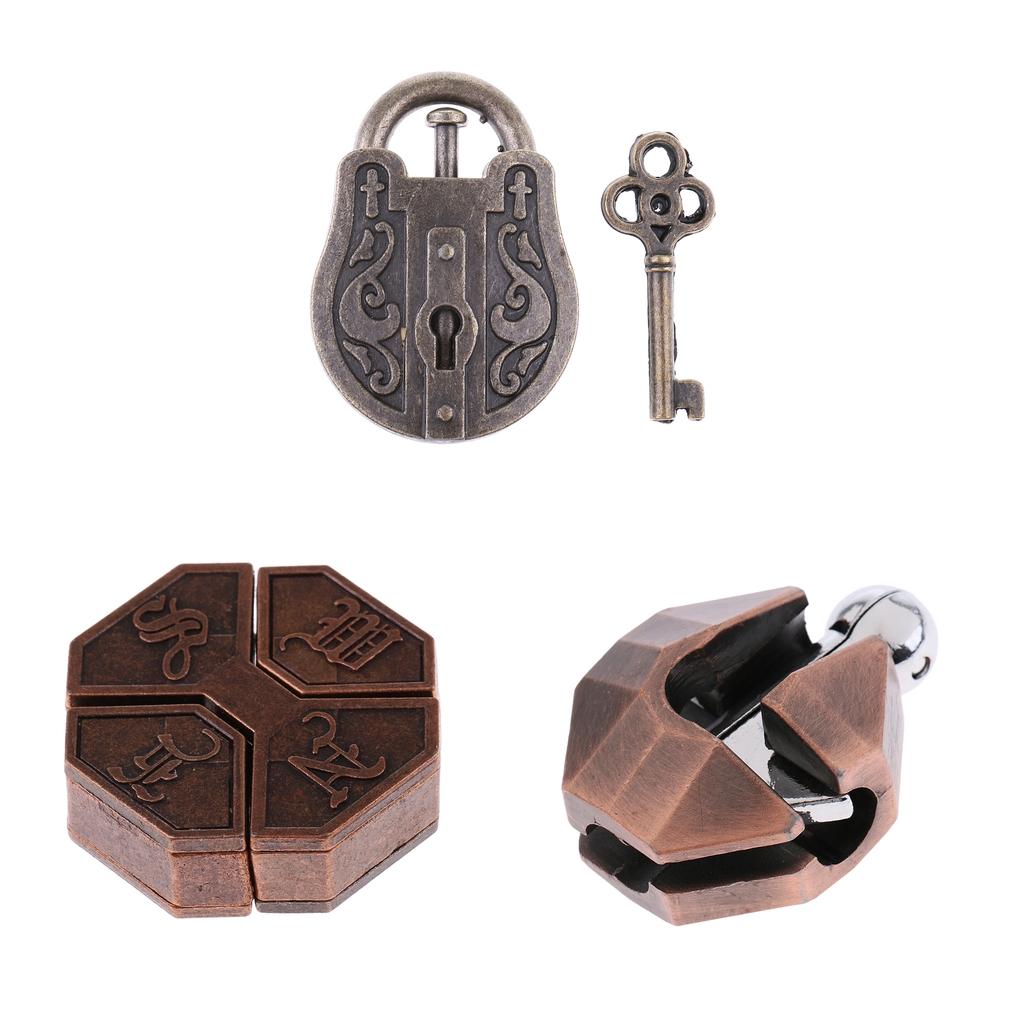 3pcs Chinese Lock Puzzle Metal Brain Teaser IQ Test Toys for Adults Children