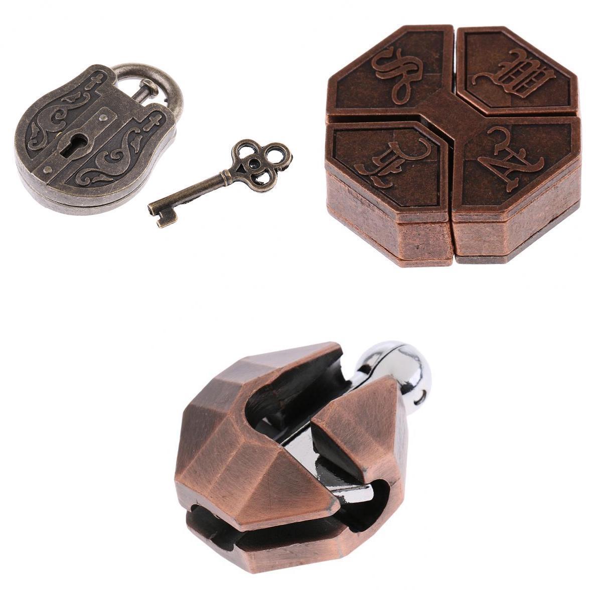 3pcs Chinese Lock Puzzle Metal Brain Teaser IQ Test Toys for Adults Children