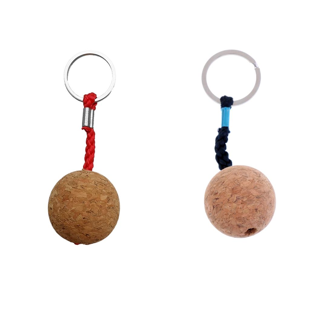 2Pcs 3.5cm Single Ball Cork Keyring Buoyant Key Ring Marine Sail Boat Float
