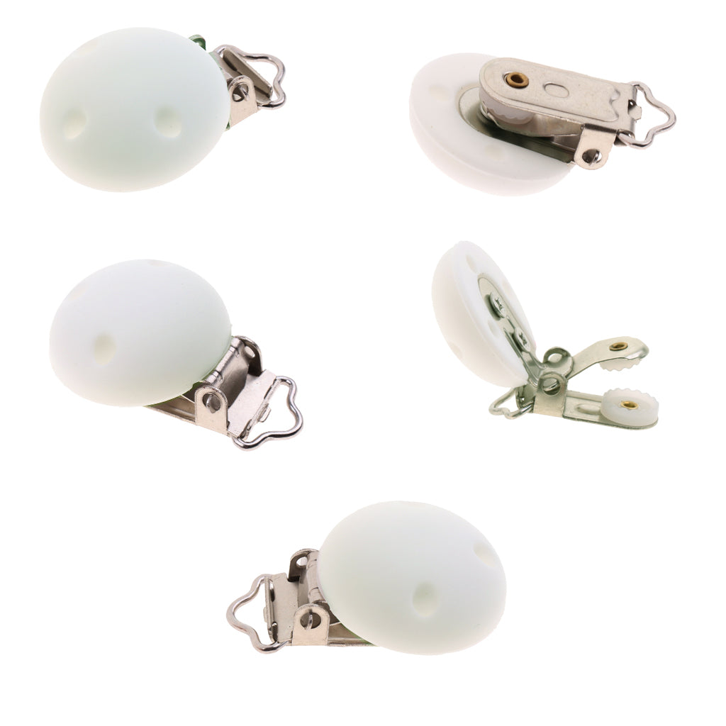 5 Pcs Cute Baby Pacifier Round Silicone Soother Clip Metal Holders Clasp