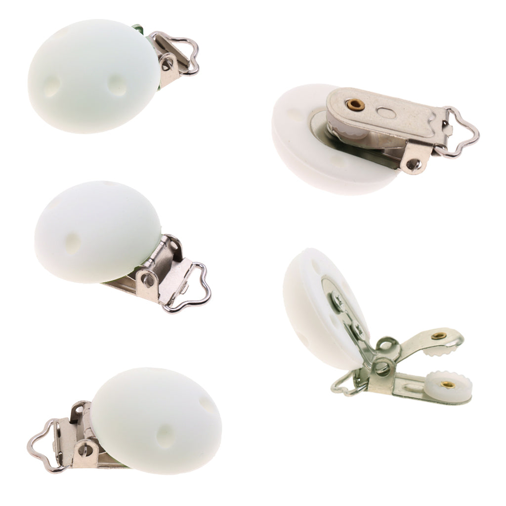 5 Pcs Cute Baby Pacifier Round Silicone Soother Clip Metal Holders Clasp