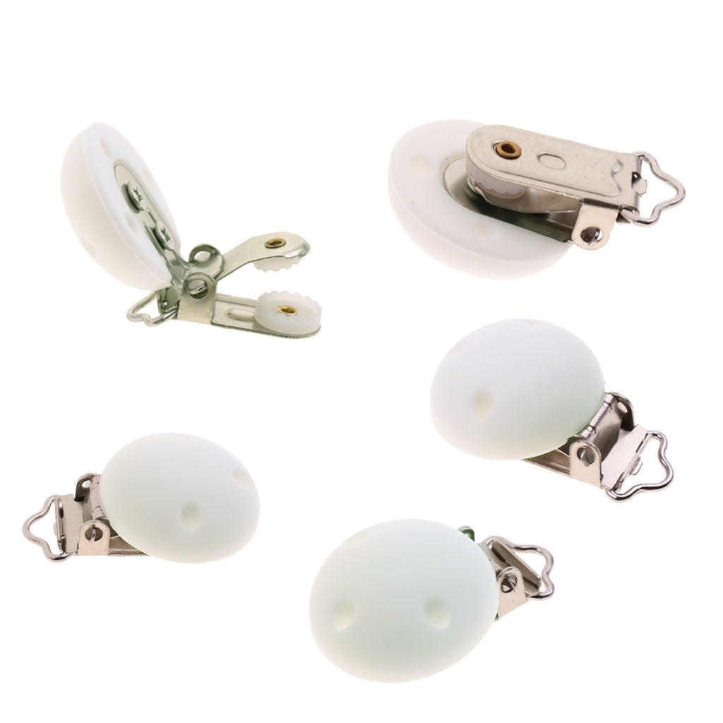 5 Pcs Cute Baby Pacifier Round Silicone Soother Clip Metal Holders Clasp