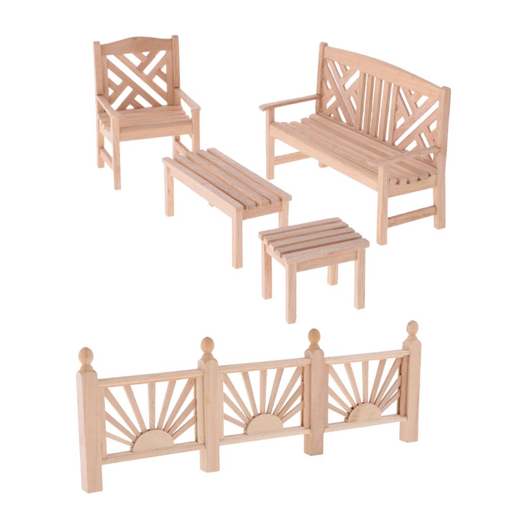 1/12 Dollhouse Miniature Furniture Garden Decor Bench Chair Table Rail Fence