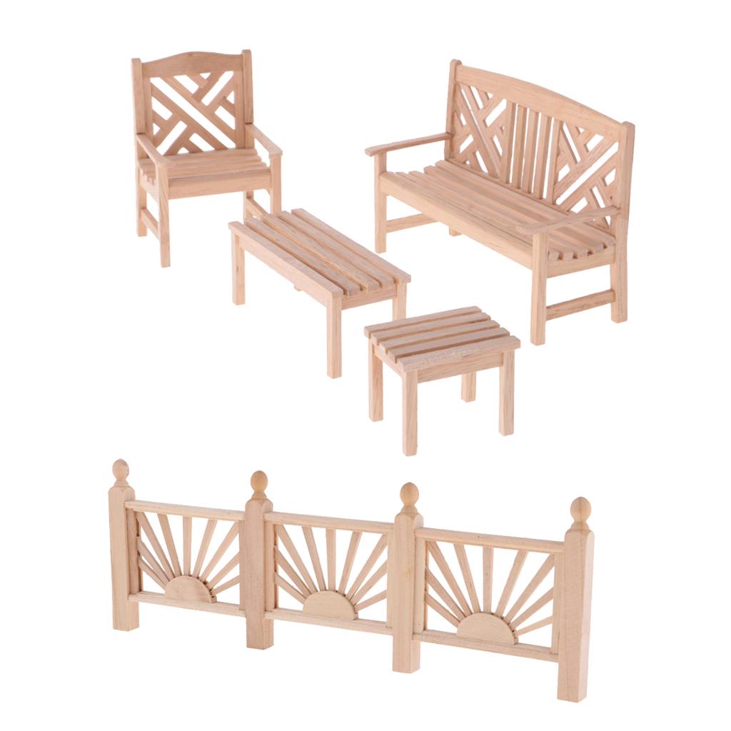 1/12 Dollhouse Miniature Furniture Garden Decor Bench Chair Table Rail Fence
