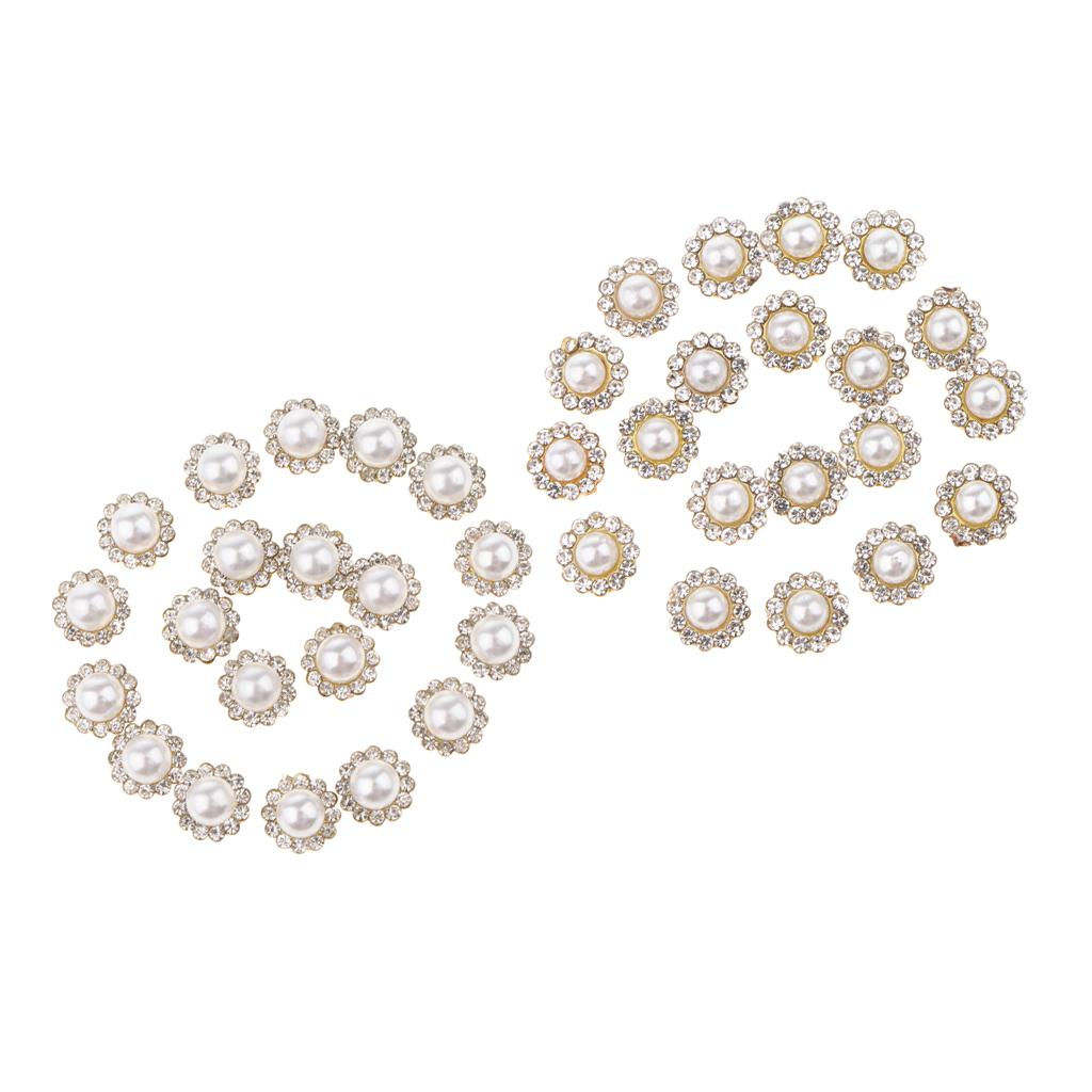 40x Faux Pearl Buttons Rhinestone Embellishments Flatback for DIY 10mm+8mm