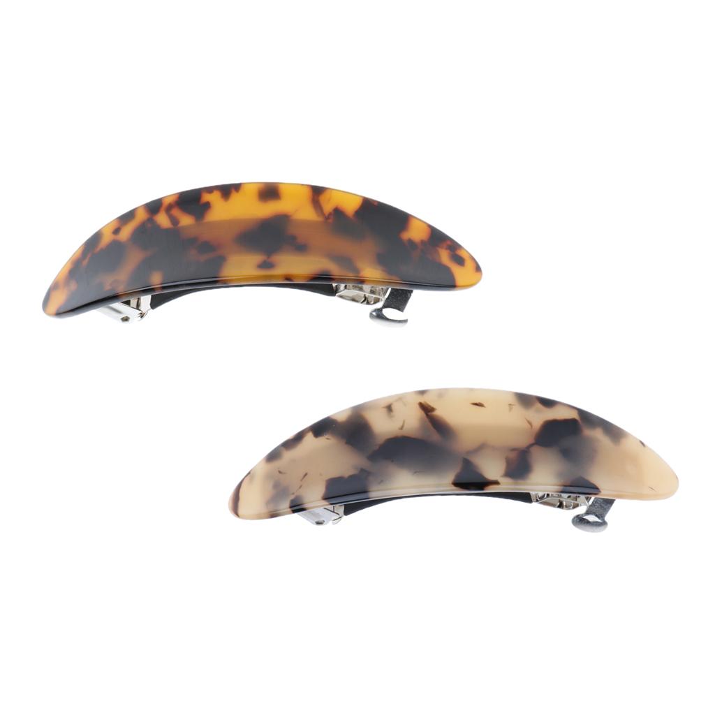 2Pcs Women's French Acetate Hair Clip Ladies Leopard Curved Barrette Hairpin