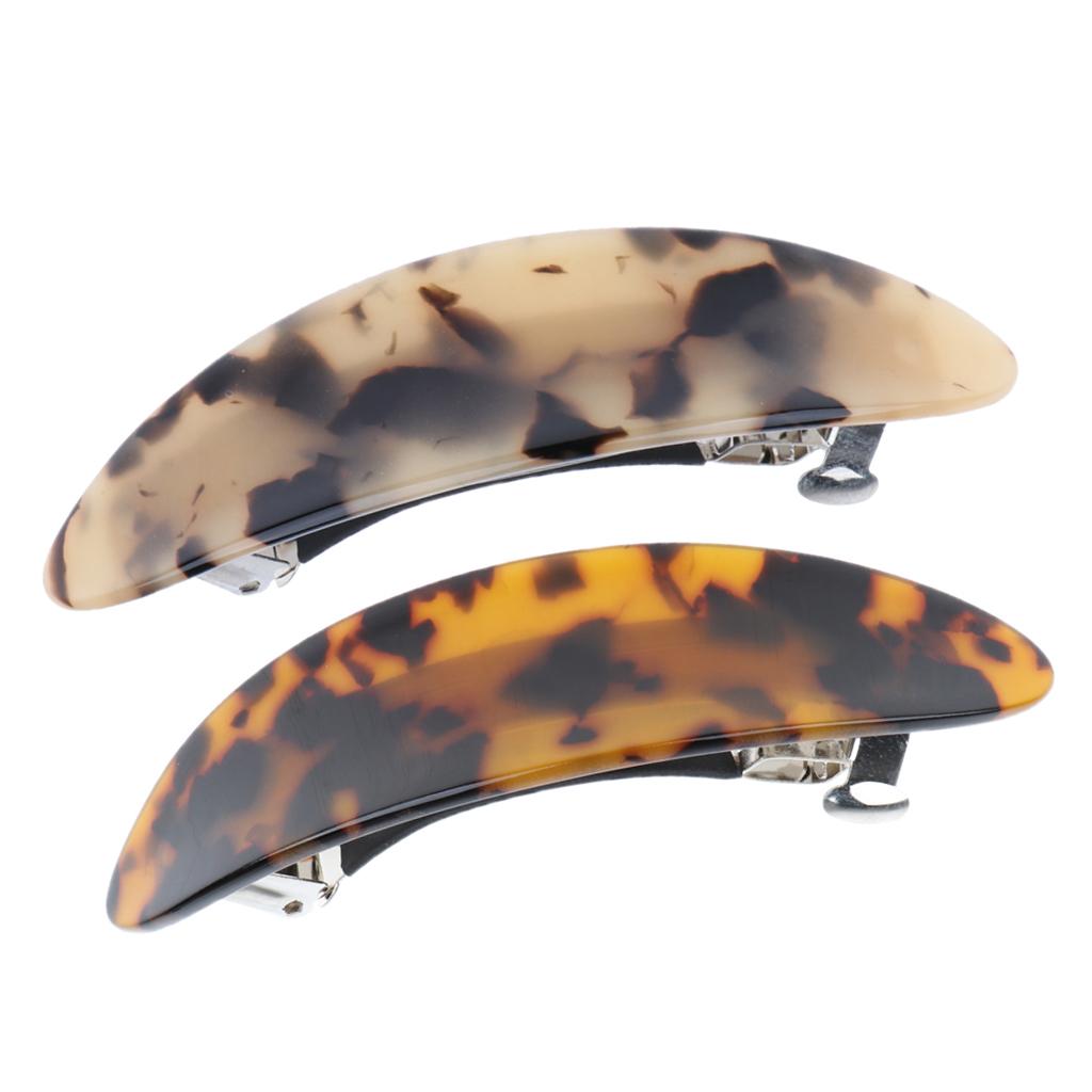 2Pcs Women's French Acetate Hair Clip Ladies Leopard Curved Barrette Hairpin