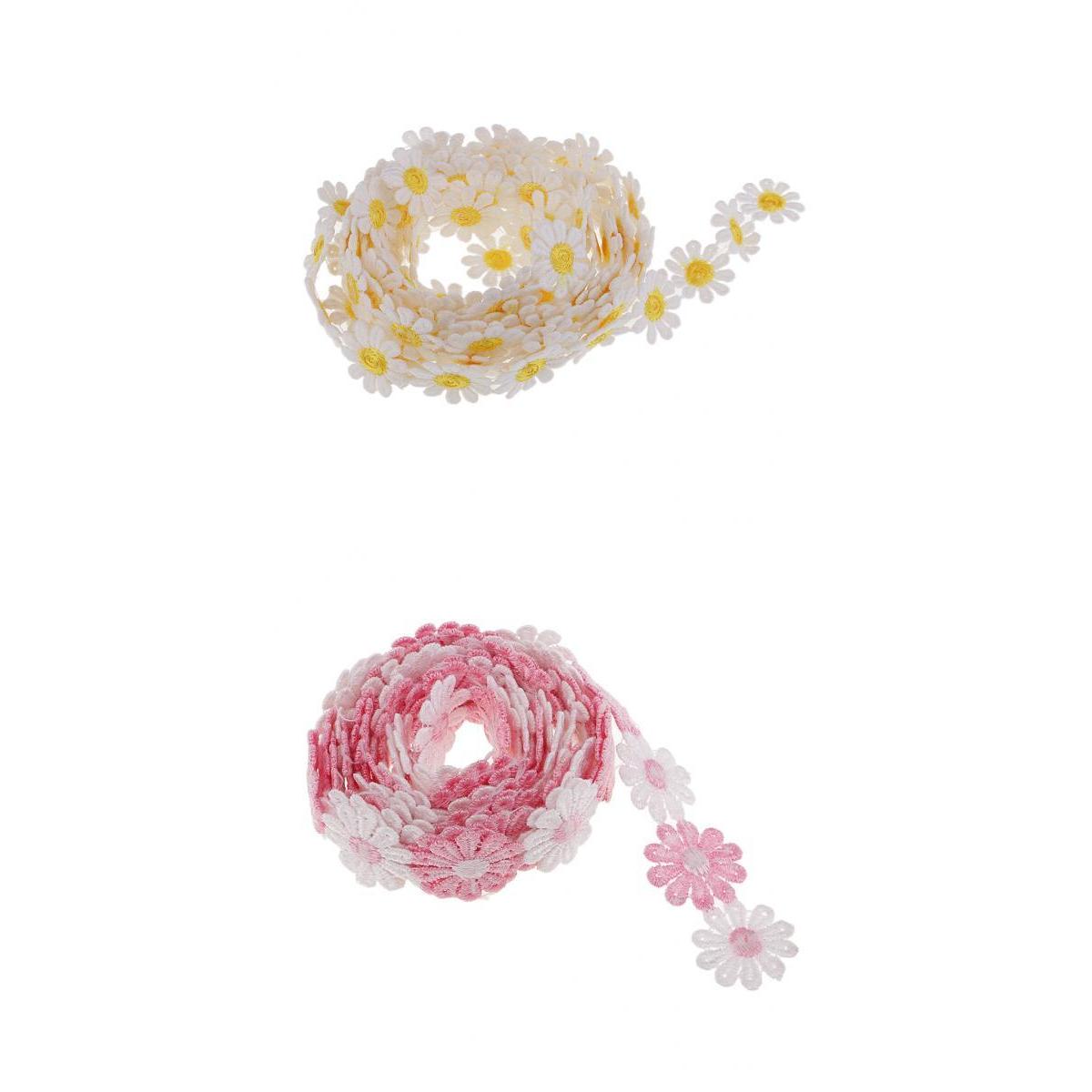 6 Yards 25mm Daisy Flower Embroidery Lace Trim Applique Ribbon Sewing Craft