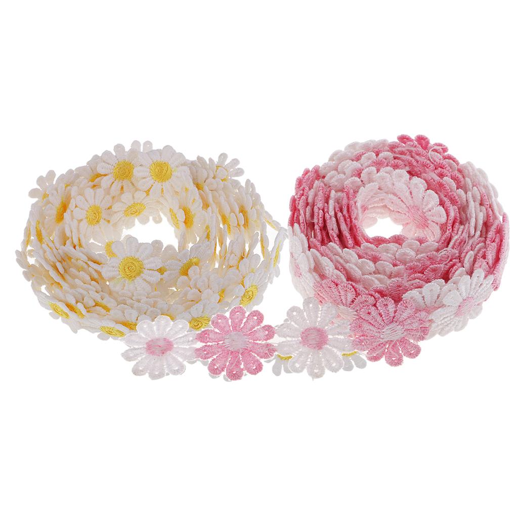 6 Yards 25mm Daisy Flower Embroidery Lace Trim Applique Ribbon Sewing Craft