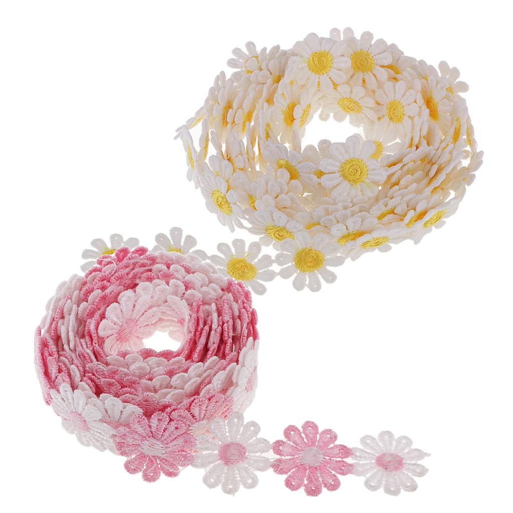 6 Yards 25mm Daisy Flower Embroidery Lace Trim Applique Ribbon Sewing Craft