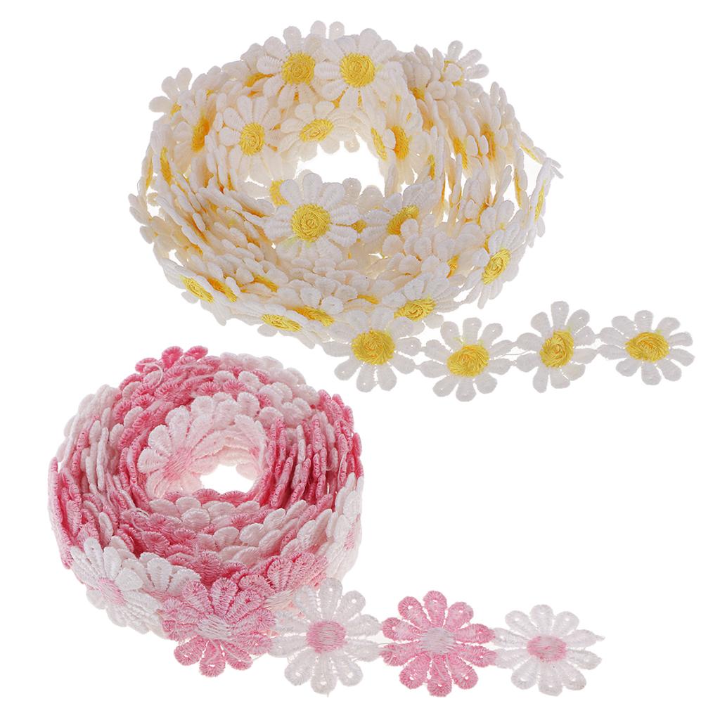 6 Yards 25mm Daisy Flower Embroidery Lace Trim Applique Ribbon Sewing Craft