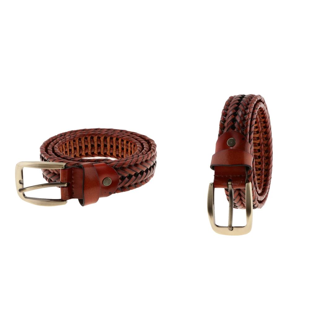 2pcs Men Woven Hollowed-out Adjustable Waist Belts Waistbands Light Coffee