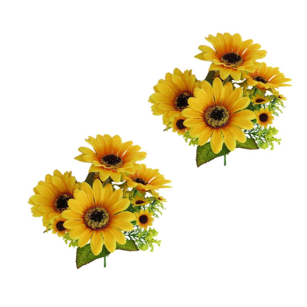 2Pcs Beautiful Lifelike Artificial Flower Home Office Decor Yellow Sunflower