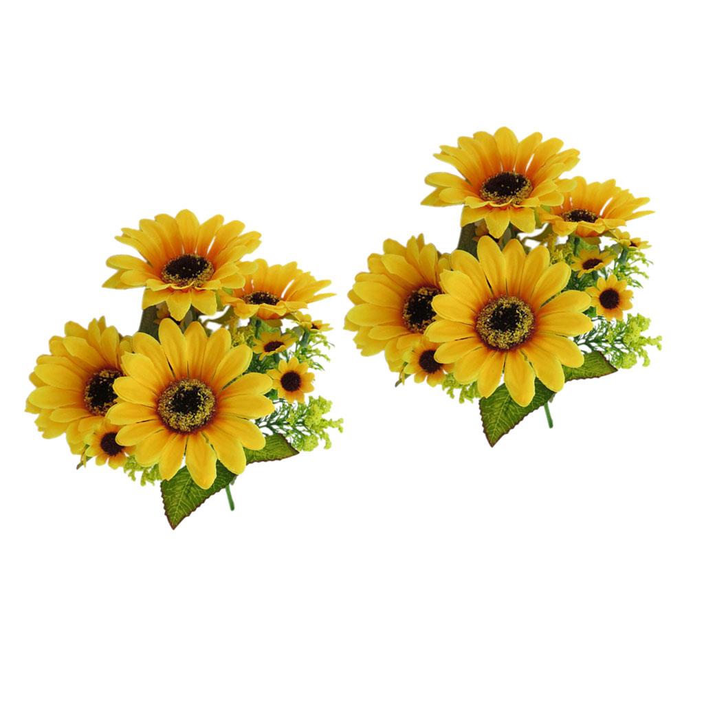 2Pcs Beautiful Lifelike Artificial Flower Home Office Decor Yellow Sunflower