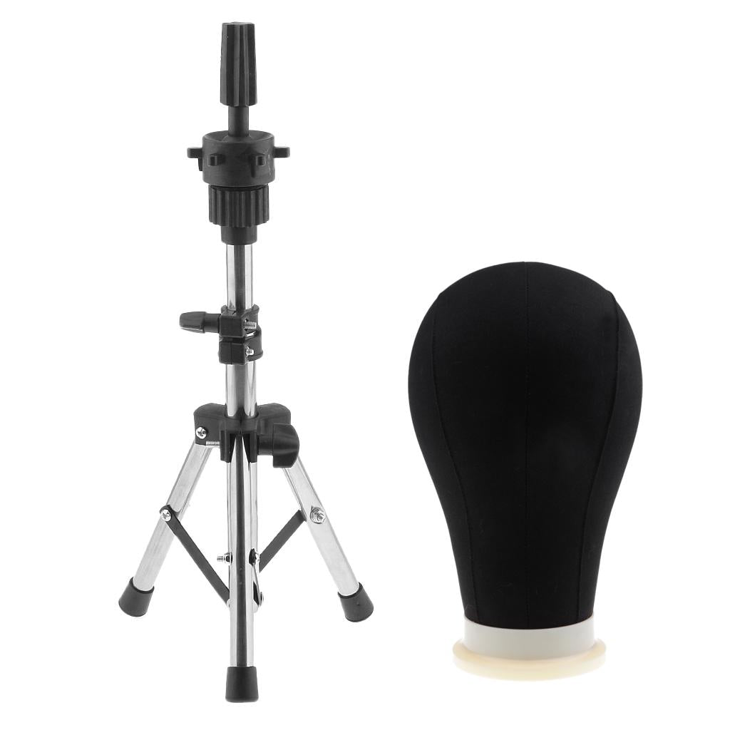Canvas Poly Mannequin Head for Wig Hat Making Display Stand w/ Holder Clamp