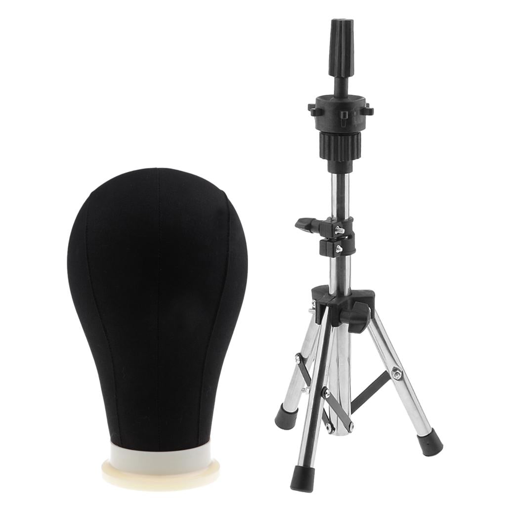 Canvas Poly Mannequin Head for Wig Hat Making Display Stand w/ Holder Clamp