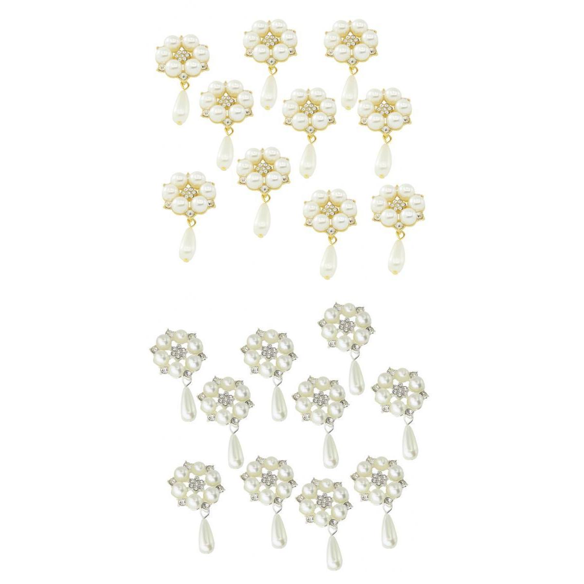 20Pcs 28X53mm Rhinestone Pearl Buttons Flatback Embellishments Gold&Silver
