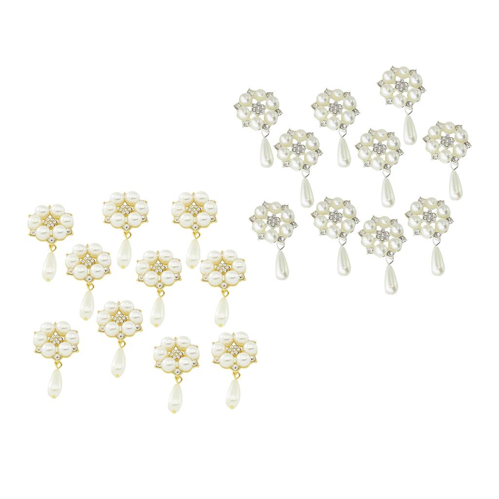 20Pcs 28X53mm Rhinestone Pearl Buttons Flatback Embellishments Gold&Silver