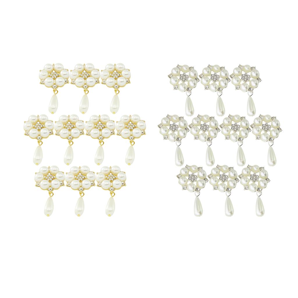 20Pcs 28X53mm Rhinestone Pearl Buttons Flatback Embellishments Gold&Silver