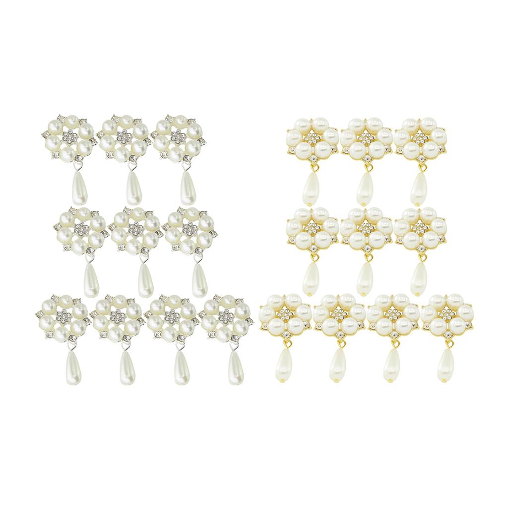 20Pcs 28X53mm Rhinestone Pearl Buttons Flatback Embellishments Gold&Silver