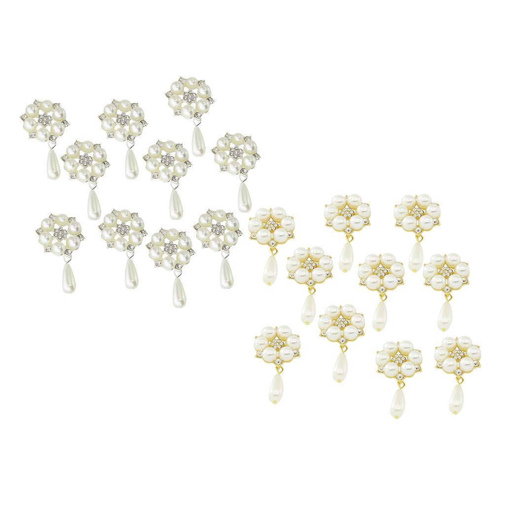 20Pcs 28X53mm Rhinestone Pearl Buttons Flatback Embellishments Gold&Silver