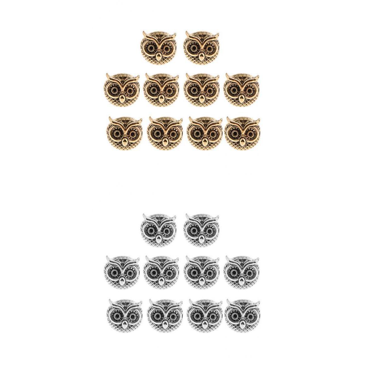 20 Pieces Metal Owl DIY Bracelet Connector Spacer Charm Beads Silver & Gold