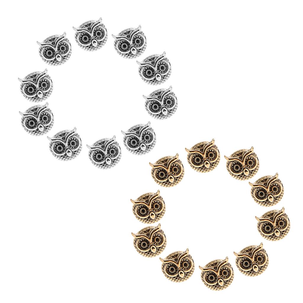 20 Pieces Metal Owl DIY Bracelet Connector Spacer Charm Beads Silver & Gold