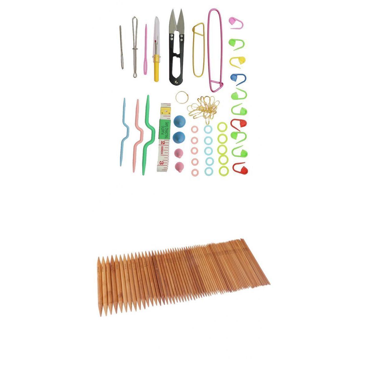132pcs Carbonized Bamboo Double Pointed Knitting Needles with Accessories