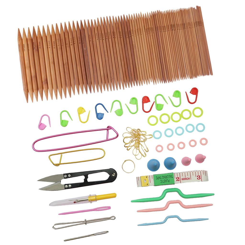 132pcs Carbonized Bamboo Double Pointed Knitting Needles with Accessories