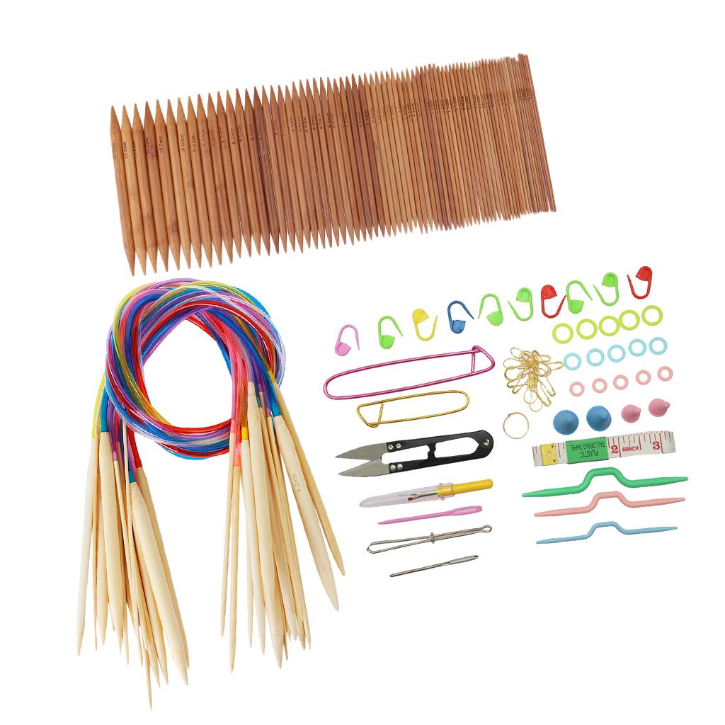 150pcs Carbonized Bamboo Straight Circular Knitting Needles with Accessories