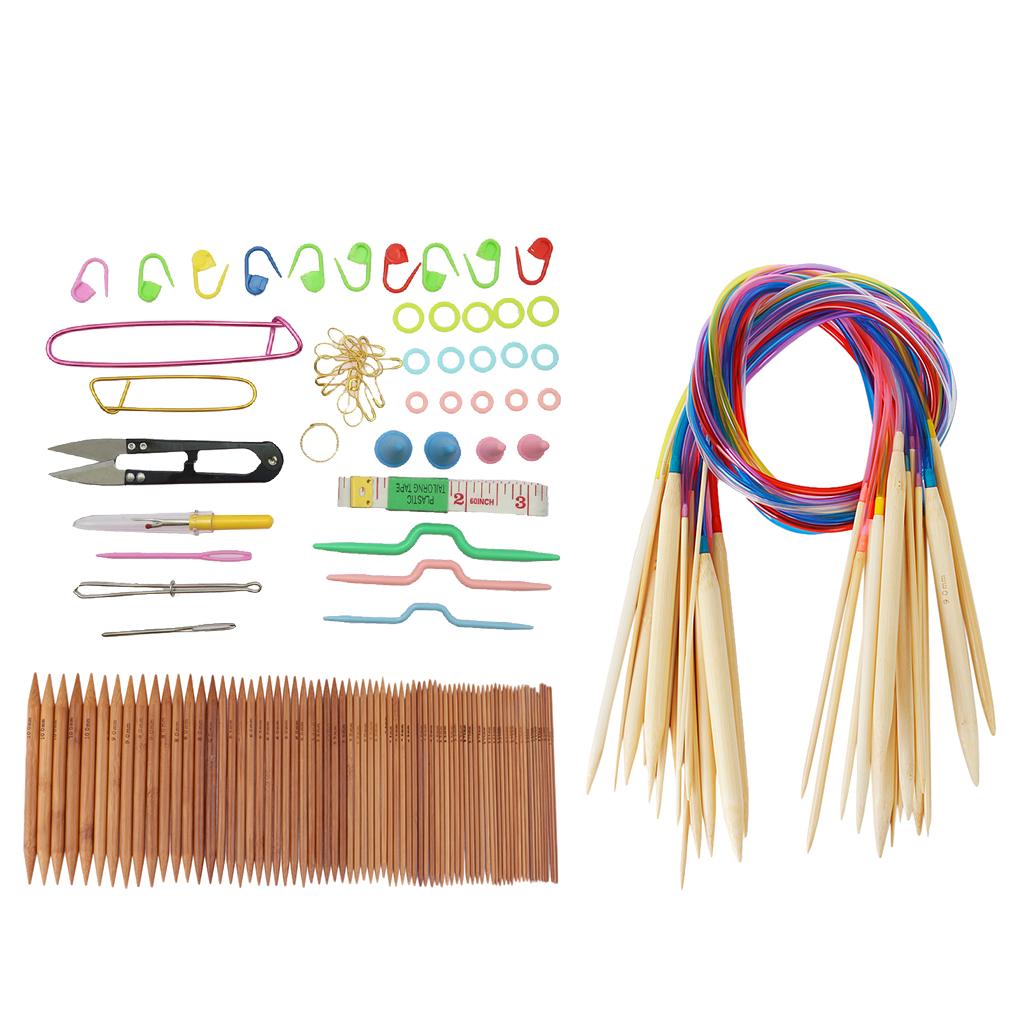 150pcs Carbonized Bamboo Straight Circular Knitting Needles with Accessories