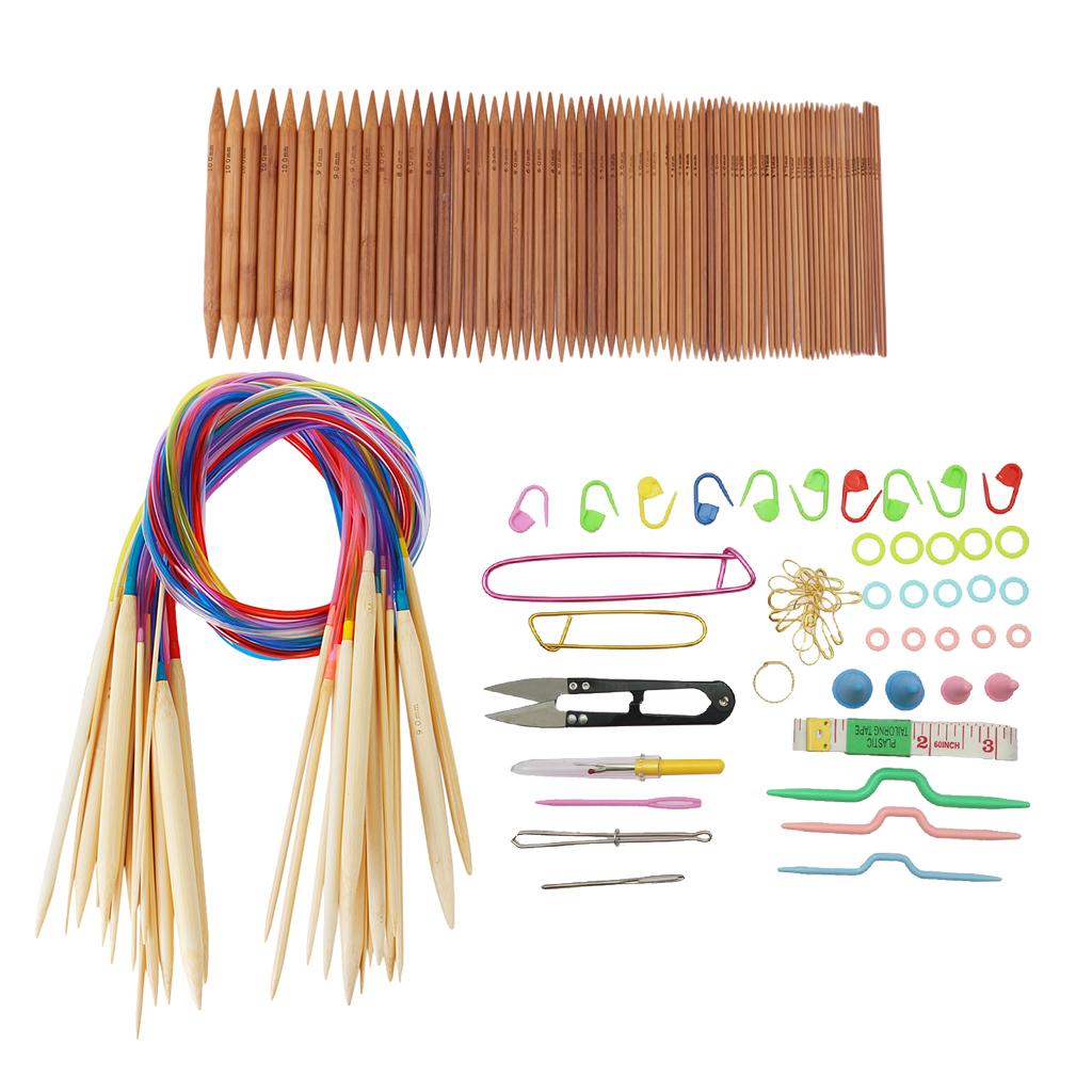 150pcs Carbonized Bamboo Straight Circular Knitting Needles with Accessories