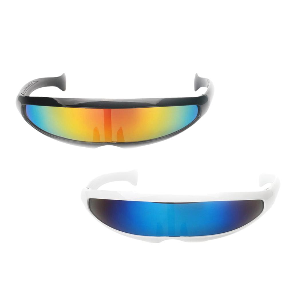2x Futuristic Cyclops Mirrored Sunglasses Narrow Monoblock Shield Glasses