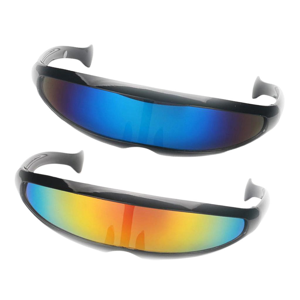 2/set Futuristic Cyclops Mirrored Sunglasses Narrow Monoblock Shield Glasses