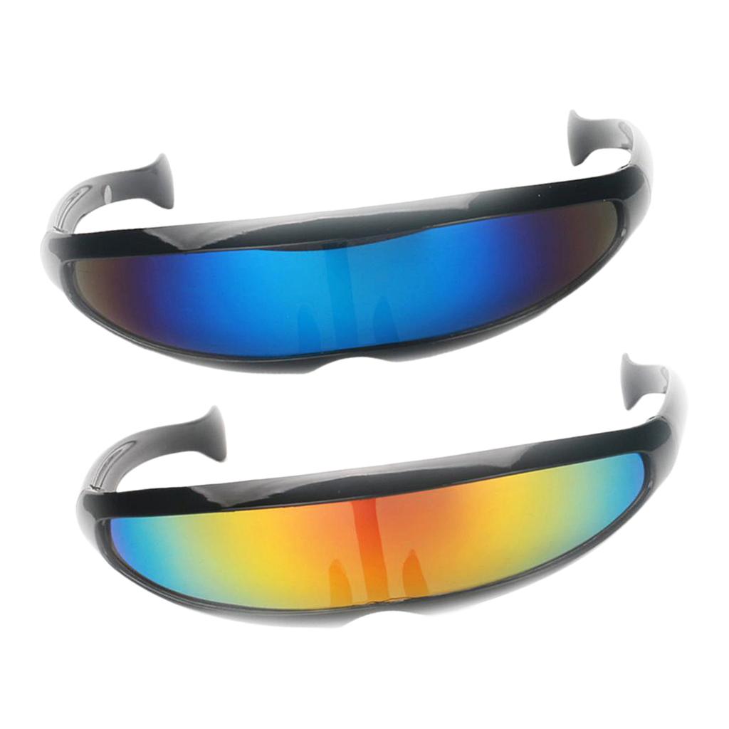2/set Futuristic Cyclops Mirrored Sunglasses Narrow Monoblock Shield Glasses