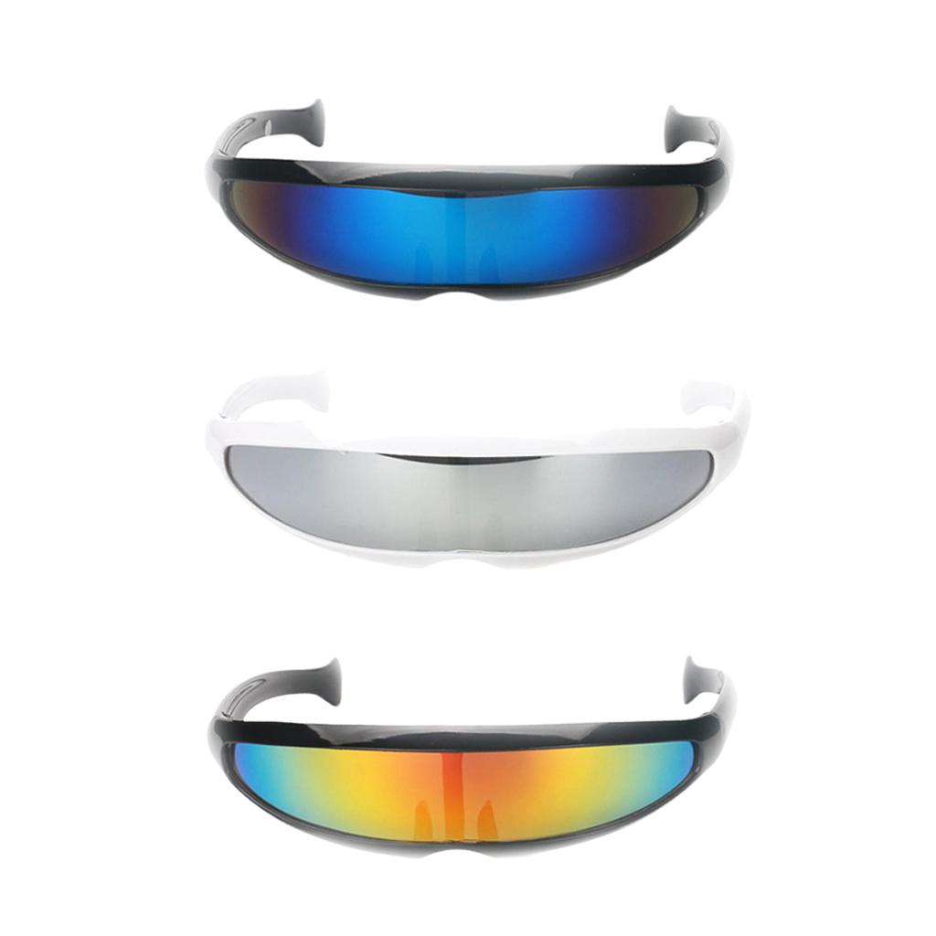 3x Futuristic Mirrored Sunglasses Narrow Monoblock Shield Glasses