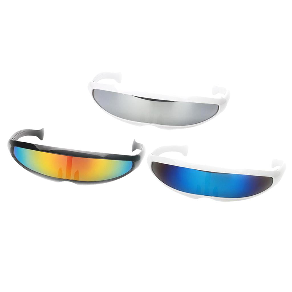 3/set Futuristic Cyclops Mirrored Sunglasses Narrow Monoblock Shield Glasses