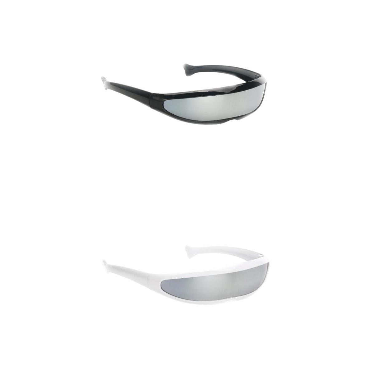 2x Futuristic Cyclops Silver Mirrored Sunglasses Monoblock Shield Glasses