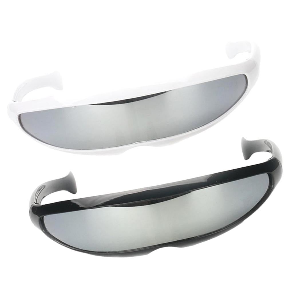 2x Futuristic Cyclops Silver Mirrored Sunglasses Monoblock Shield Glasses