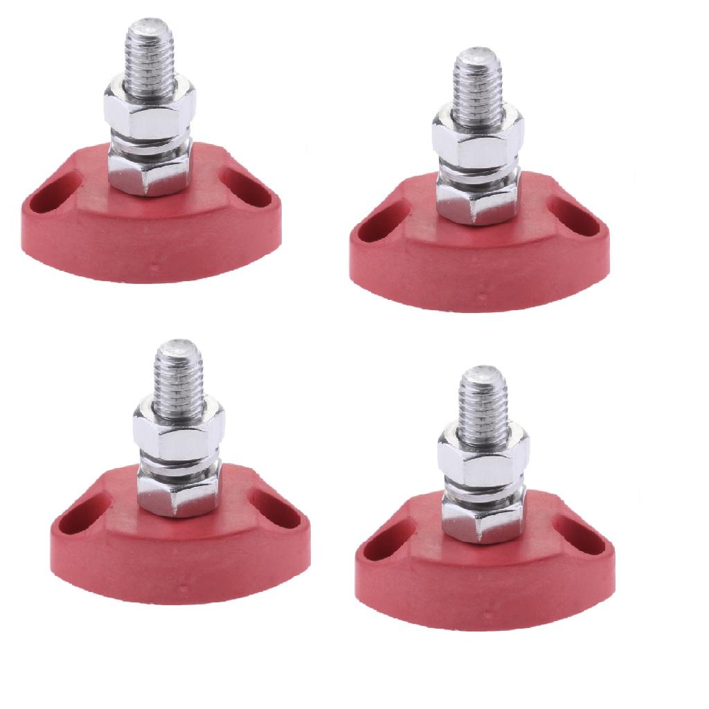 4x Red Junction Block Power Post Stainless Steel Insulated Terminal Stud 6mm