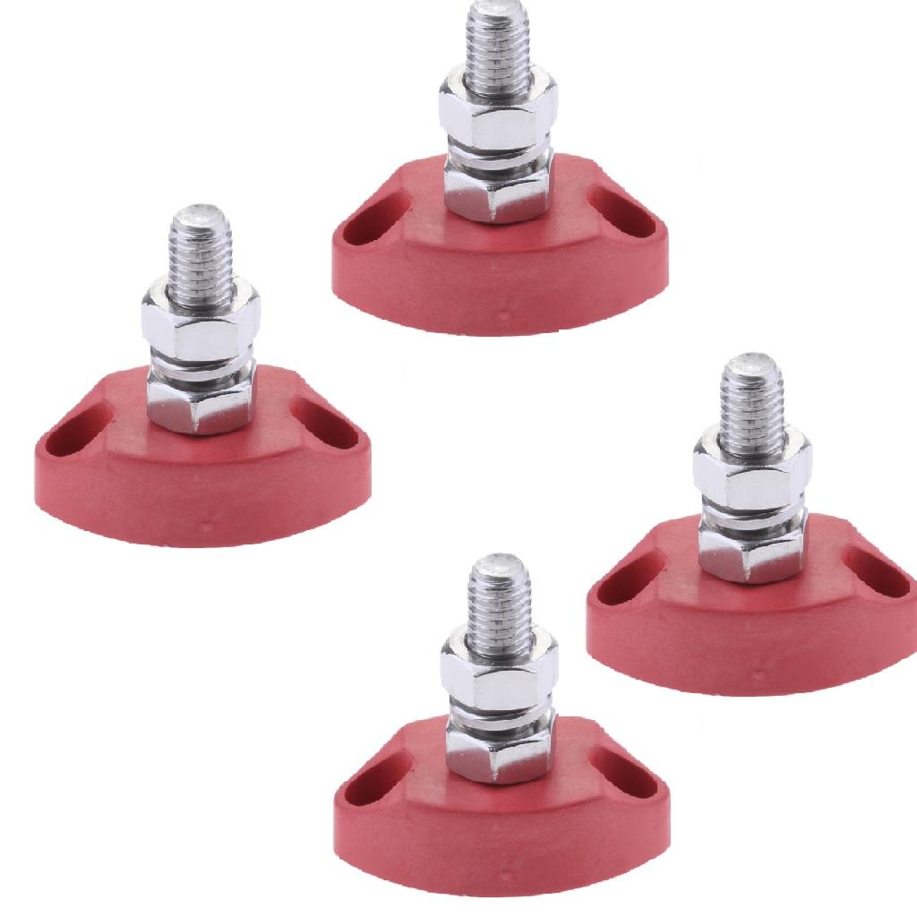4x Red Junction Block Power Post Stainless Steel Insulated Terminal Stud 6mm