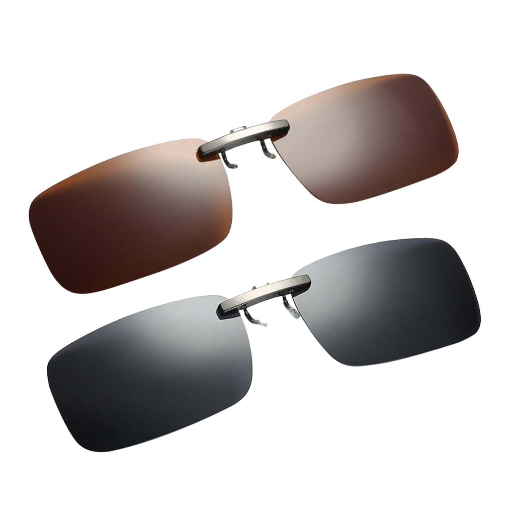 2pieces Polarized Clip On Flip Up UV400 Driving Rectangle Sunglasses