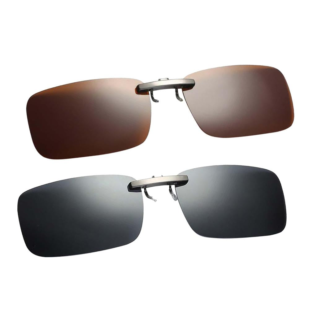 2pieces Polarized Clip On Flip Up UV400 Driving Rectangle Sunglasses