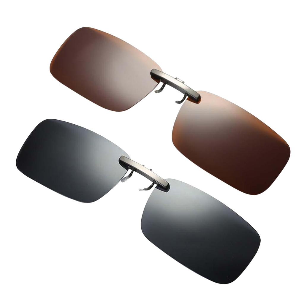 2pieces Polarized Clip On Flip Up UV400 Driving Rectangle Sunglasses