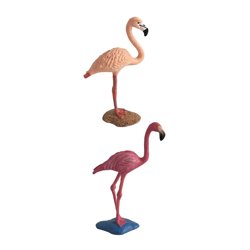 2Pieces Miniature Animals Birds Model Figurine Statue Scupltue Toy Flamingo