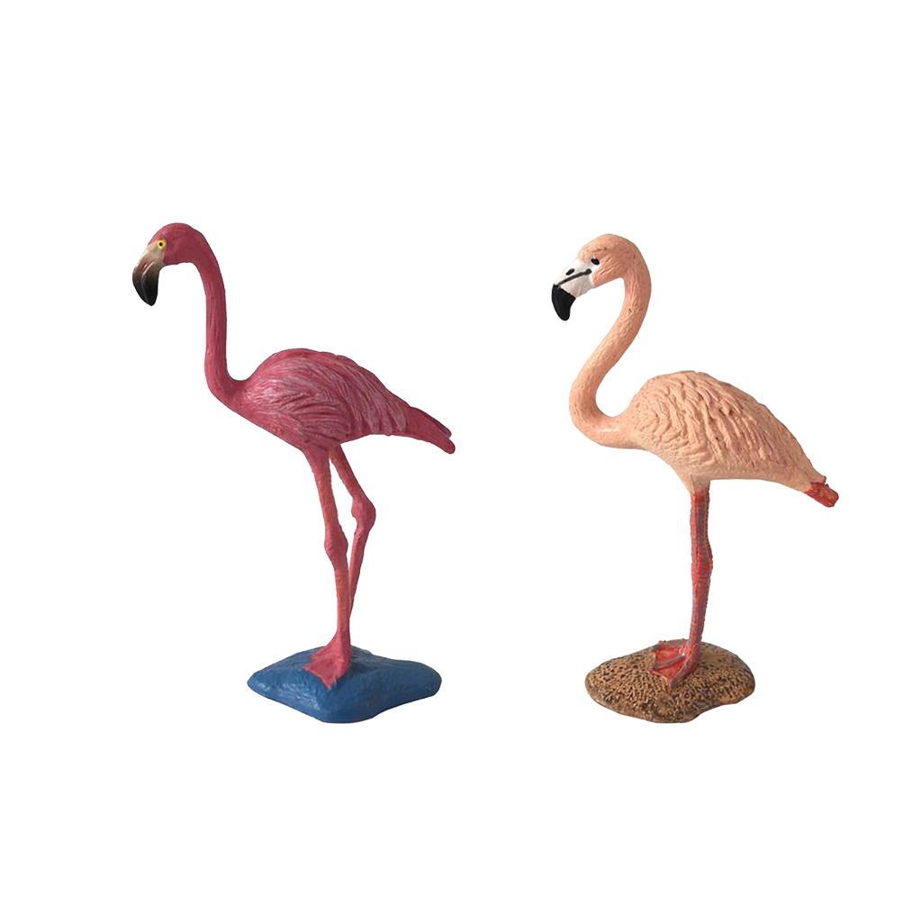2Pieces Miniature Animals Birds Model Figurine Statue Scupltue Toy Flamingo