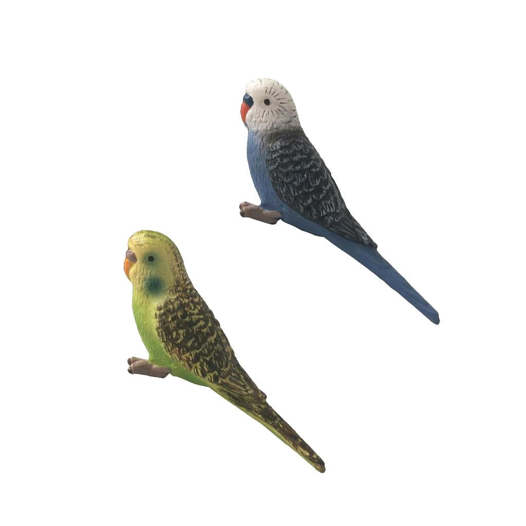 2Pieces Miniature Animals Birds Model Figurine Statue Scupltue Toy Parrot