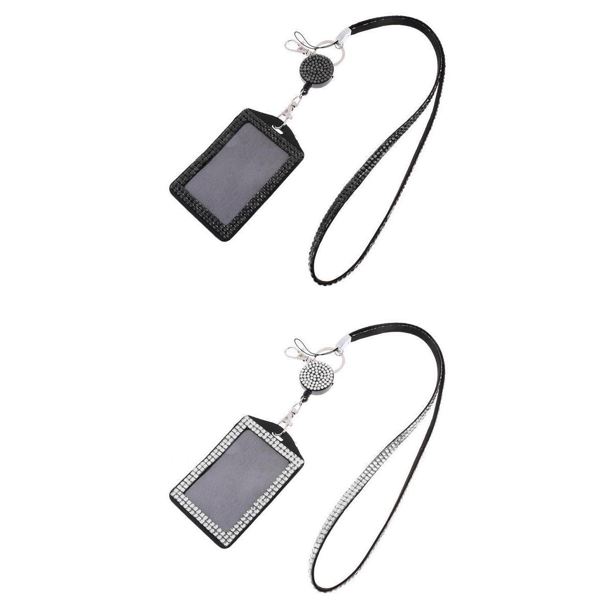 2pieces Rhinestone Lanyard with Retractable Reel Vertical ID Badge Holder
